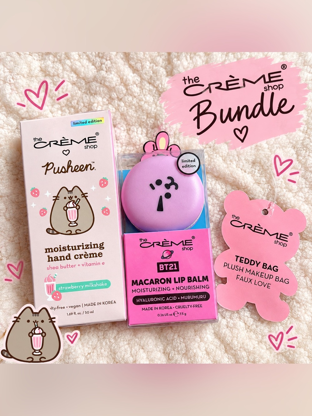 The Crème Shop Hand Crème & Pink Macaron Lip Balm Set